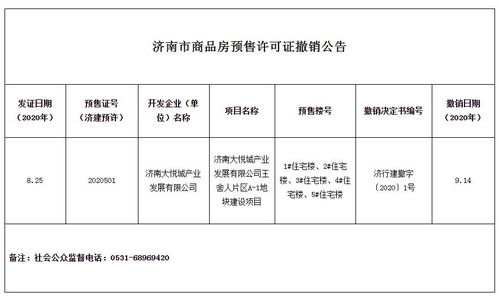 濟南大悅城產業發展被撤銷商品房預售許可證